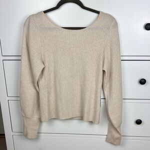 NWT Reformation Alber Cashmere Cream Ribbed Open Back Tie Sweater - L